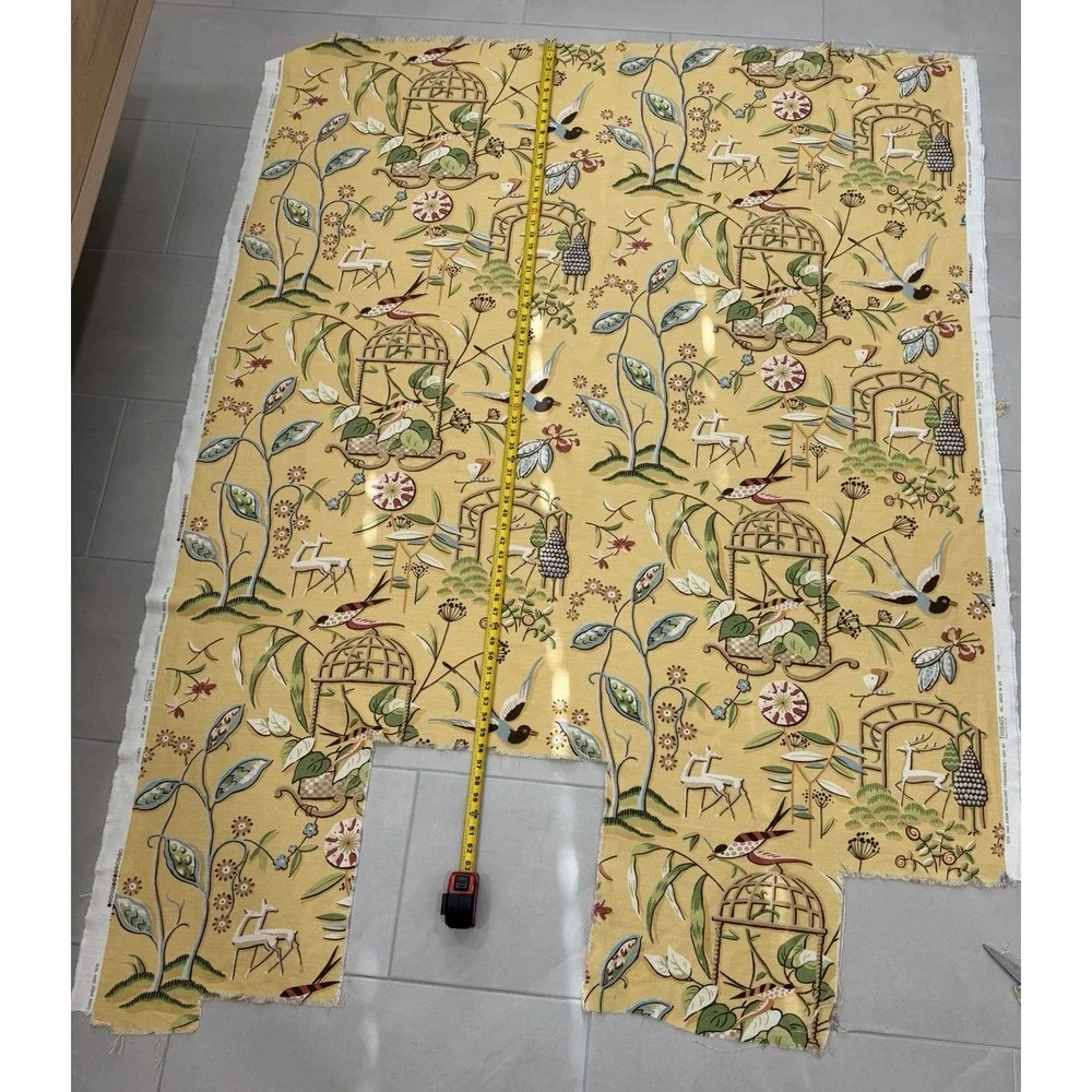 Thibaut Providence Fabric ~1.5 yd plus remnants UK Made Bird Deer Floral Yellow
